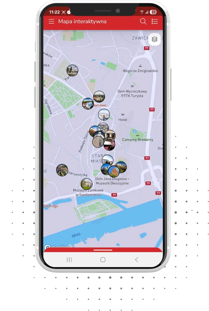 Mapa turystyczna na ekranie telefonu