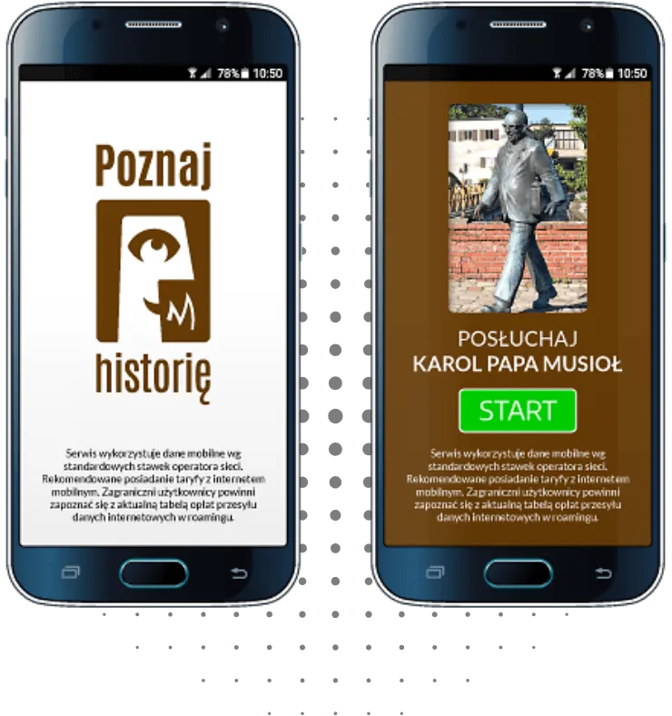 Aplikacja „Poznaj Historię” na laptopie i telefonie