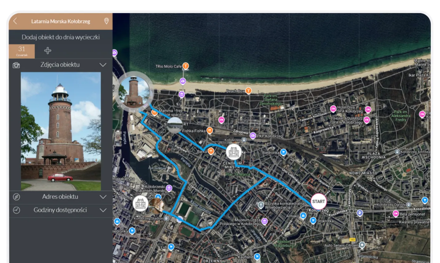 Portal turystyczny gminy: zdjęcie latarni i interaktywna mapa atrakcji